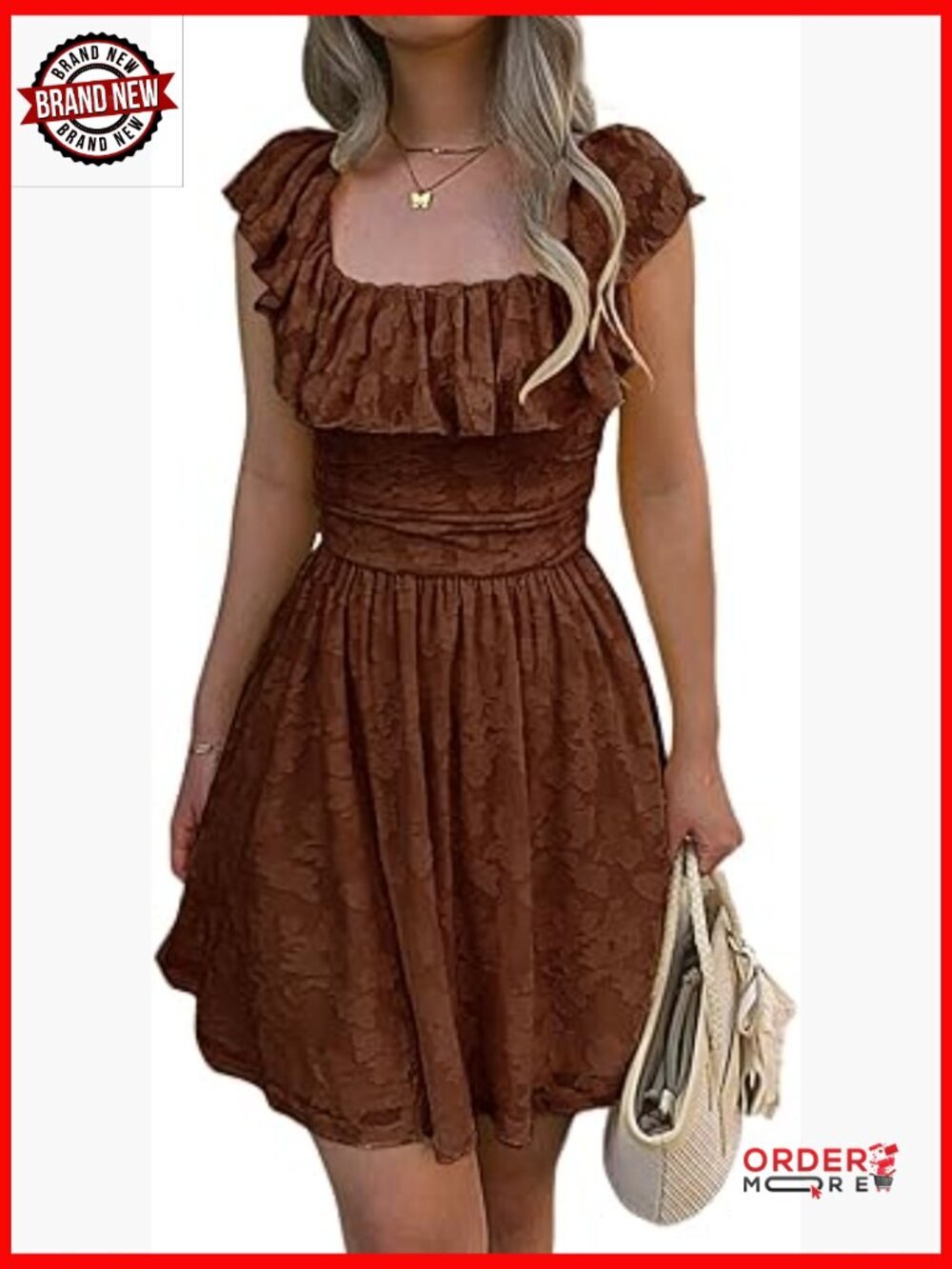 Off Shoulder Flowy A Line Mini Dress Smocked Waist Party Casual